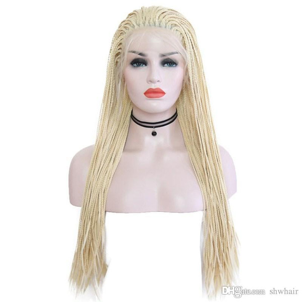 Box Braided Wigs With Baby Hair Blnde Color Synthektic Heat Resistant Fiber Hair Glueless Braided Lace Front Wig Synthetic Blonde For Women