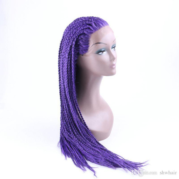 Braids Lace Front Wig Blonde Ombre Purple Black Color Heat Resistant Fiber Hair Braided Syntheltic Braids Wigs For Women Baby Hair