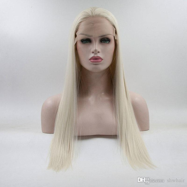 Blonde Synthetic Lace Front Wigs White Platinum Blonde Princess Long Silky Straight Synthetic Lacefront Cheap Wig With Baby Hairs