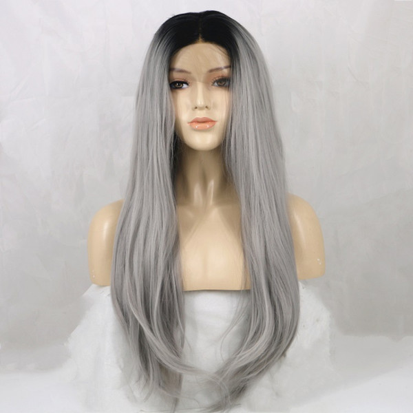 Synthetic Hair Lace Wig Heat Resistant Ombre Silver Heat Resistant Biber Hair Glueless Grey Ombr Syntheic Lace Front Wigs For White Women