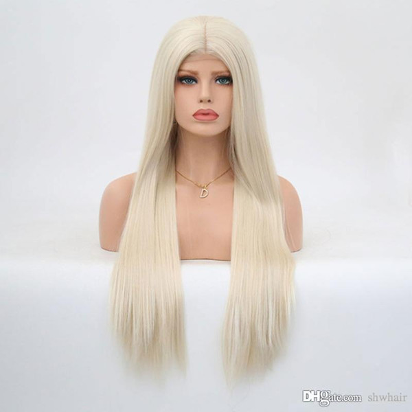 Blonde Synthetic Lace Front Wigs Straight Heat Resistant High Temperature Natural Hairline Honey Blonde Front Lace Wig For White Women