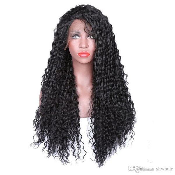 Natural Curly Wigs Synthetic Heat Resistant Fiber Hair Glueless Long Black Kinky Curly Synthetic Lace Front Wig With Baby Hair For Women