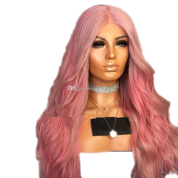 Front Lace Wig Pink Color Glueless Long Wavy Synthetic Heat Resistant Fiber Hair Pink Lacefront Synthetic Cheap Wigs For Women