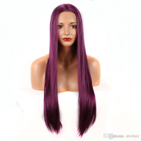 Burgundy Synthetic Lace Front Wigs 2 Tones Dark Roots Ombre Wine Red Long Silky Straight Glueless Lace Wig For Women