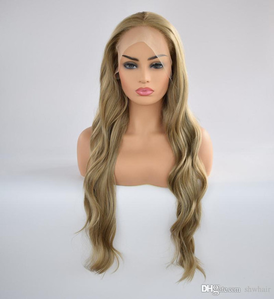 Long Blonde Synthetic Wigs Glueless Long Natural Wave Heat Resistant Fiber Hair Blonde Lace Front Synthetic Wig For Black Women