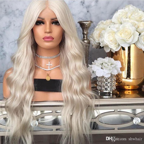 Blonde Synthetic Lace Front Wigs Long Body Wave Heat Resistant Fiber Hair Glueless Platinum Blonde Synthetic Wig For Women With Baby Hair