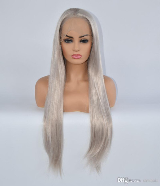 Lace Front Gray Wig For Sale Silver Color Free Part 180 Density Heat Resistant Fiber Hair Glueless Grey Synthetic Wigs For White Women