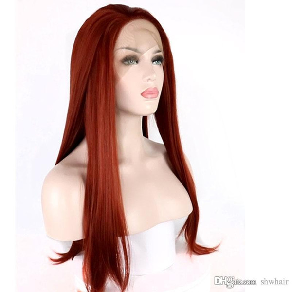 Synthetic Lace Front Wigs With Baby Hair Orange Red Color Glueless Front Lace Synthetic Wig Heat Resistant Hand Tied For Black Women