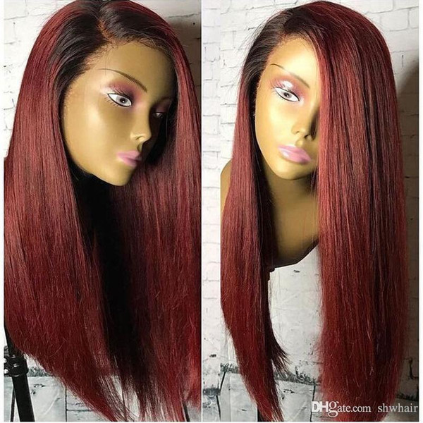 Burgundy Wig Synthetic Lace Front Ombre Color 99j Straight Glueless Lacefront Heat Resistant Wigs For Black Women With Baby Hairs