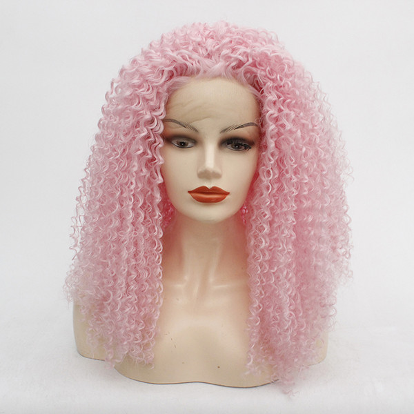 Kinky Curly Synthetic Lace Front Wig Pink Color Heat Resistant Fiber Rose Gold Tight Curly Lacefront Wigs With Baby Hairs For Black Women