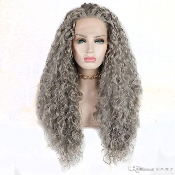 Grey Synthetic Lace Front Wig Curly Loose Heat Resistant Fiber Hair Glueless Silver Grey Curly Synthetic Wigs For White Women