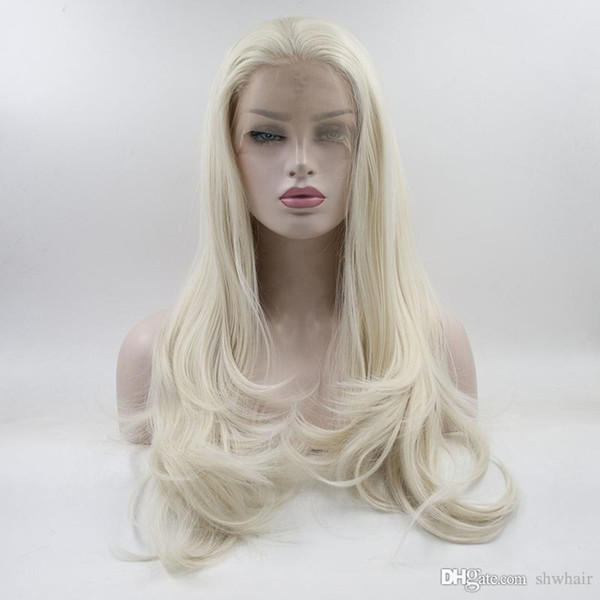 Synthetic Hair Lace Wig Heat Resistant White Blonde Glueless Natural Looking Long Blond Synthetic Lacefront Wigs For White Women