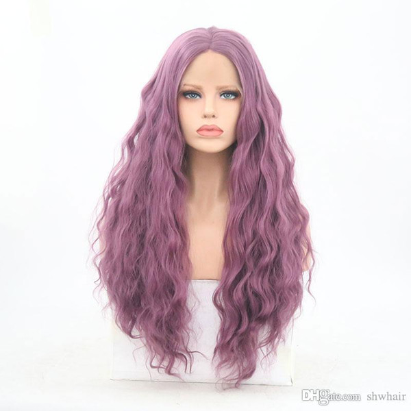 Light Purple Water Wave Synthetic Lace Front Wigs Colored Glueless Heat Resistant Fiber Hair Natural Hairline Lacefront Wig For Women