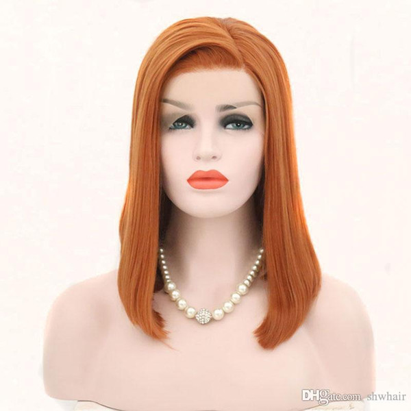 Lace Front Wig Bob Short Red Orange Glueless Synthetic Heat Resistant Fiber Hair Lacefront Synthetic Wigs Side Parting For White Women