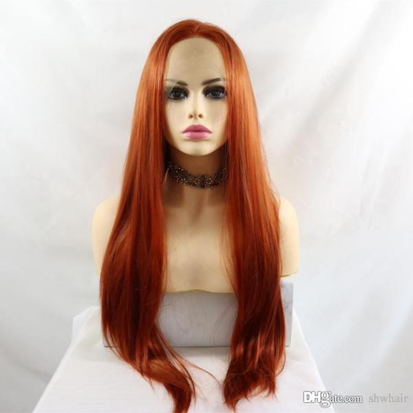 Synthetic Lace Front Wig With Baby Hair Copper Red Color Long Straight High Temperature Fiber Orange Synthetic Wigs For Black Women