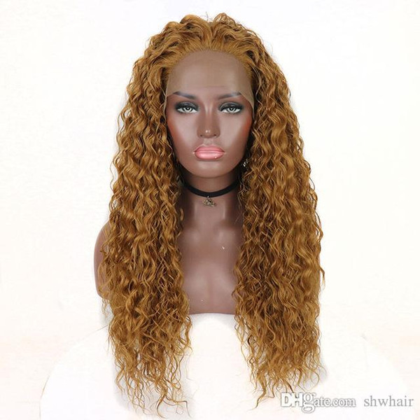 Synthetic Wigs Lacefront Bouncy Curly Brown Color Heat Resistant Fiber Hair Lace Front Synthetic Wig Free Part For Black Women