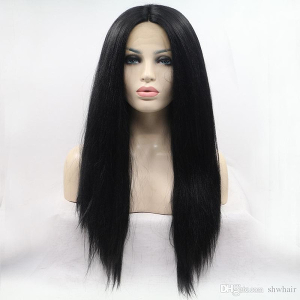 Synthetic Yaki Lace Wig With Baby Hair Heat Resistant Fiber Hair Black Synthetic Yaki Straight Front Lace Wigs For Black Women