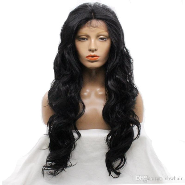 Cheap Lace Wigs Synthetic Long Black Body Wave Realistic 180 Synthetic Natural Baby Hair Hairline Lacefront Long Women Wig Lace Front