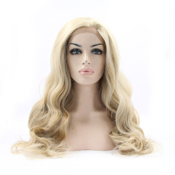 Lace Front Synthetic Wig Price Blonde Mix Brown Body Wave Half Hand Tied Synthetic Wigs Heat Resistant Fiber Hair For White Women