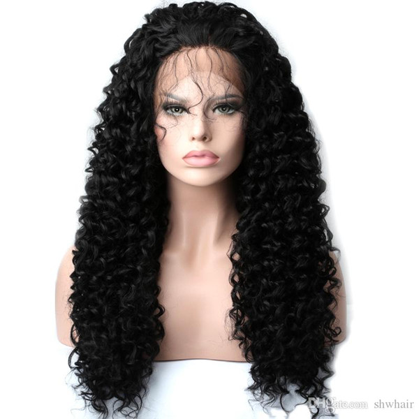 180 Heavy Density 26 Inch Black Long Curly Synthetic Lace Front Wig Heat Resistant Fiber With Baby Hair