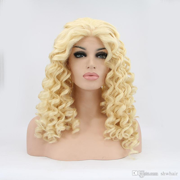 Blonde Curly Wig Free Part Heat Resistant Glueless Heat Resistant Blonde Synthetic Lacefront Wigs For White Women Baby Hair