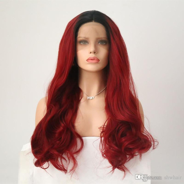 Synthetic Lace Front Wigs Burgundy Ombre Long Wavy Heat Resistant High Temperature Glueless Ombre Burgundy 99j Synthetic Wig With Baby Hair