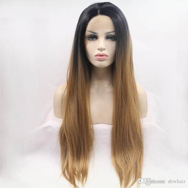 Natural Looking Ombre Blonde Lace Front Wigs Synthetic Dark Roots Brown To Blonde Heat Resistant Half Hand Tied Lacefront Wig Synthetic