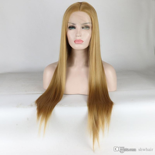 Blonde Synthetic Wig Fiber Hair Natural Looking Long Straight Glueless Lace Front Blonde Synthetic Wigs Heat Resistant For White Women