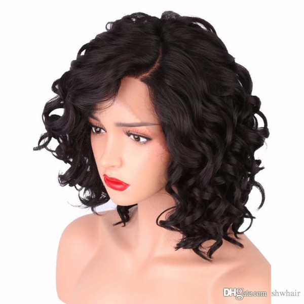 Curly Bob Synthetic Wig Short High Temperature For Black Women Short Curly Synthetic Lace Front Wigs Side Part