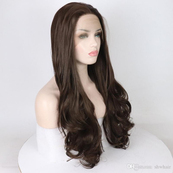 Lace Front Wigs Natural Brown For Black Women Synthetic Long Wave Glueless Heat Resistant Synthetic Hair Wig For Cheap