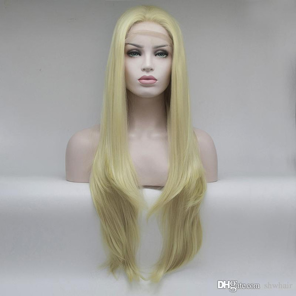 Blonde Synthetic Lace Front Wig With Baby Hair Long Straight Hand Tied Heat Resistant Glueless Synthetic Wigs Blonde For White Women