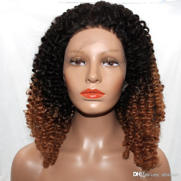 Ombre Brown Synthetic Lace Front Wigs Kinky Curly For Black Women Heat Resistant Fiber Hair Color Ombre Brown Synthetic Wig Full Density