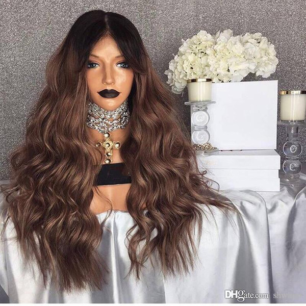 Black Brown Ombre Synthetic Lace Wigs Body Wave Hand Tied Heat Resistant Fiber Hair Synthetic Lacefront Wig For Black Women