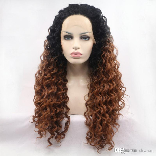 Synthetic Lace Front Wigs Ombre Brown Deep Wave Heat Resistant Fiber Lacefront Black Rooted Brown Ombre Synthetic Wig for Black Women