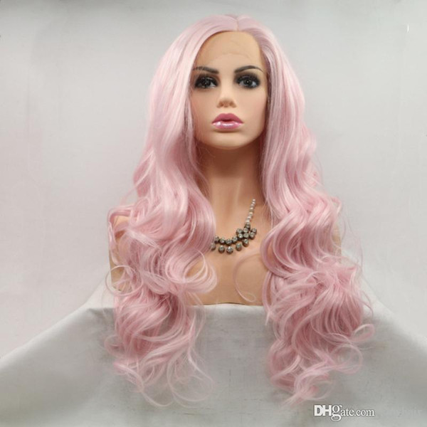 Pink Synthetic Lace Front Wig Long Wavy Natural Looking High Temperature Heat Resistant Fiber Lacefront Pink Synthetic Wigs For White Women