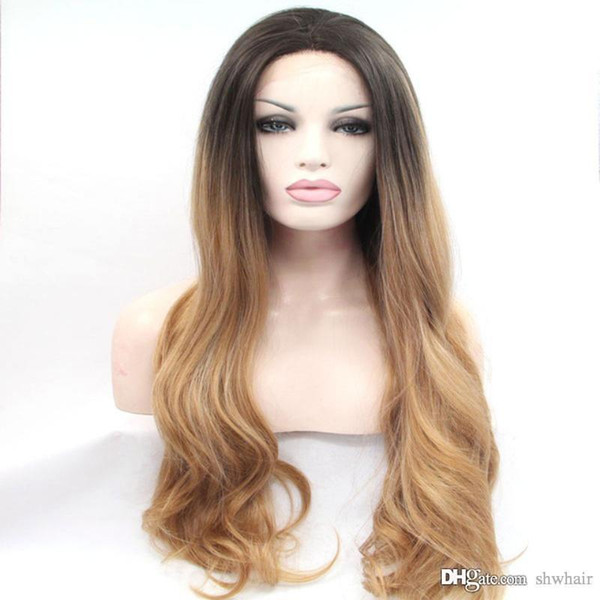 Synthetic Ombre Lace Front Wigs Blonde Dark Roots Glueless Hand Tied Heat Resistant Ombre Synthetic Lace Wig Fiber Hair For White Women