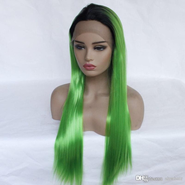 Ombre Synthetic Lace Front Wig Green Color Heat Resistant Fiber Green Ombre Lacefront Synthetic Ombre Wigs For Women