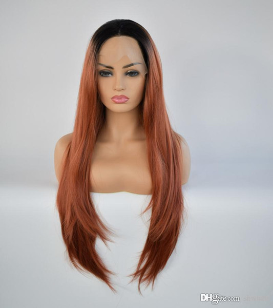 Synthetic Lace Front Wigs African Hair High Temperature Heat Resistant Long Straight Glueless Ombre Color Synthetic Lacefront Wig