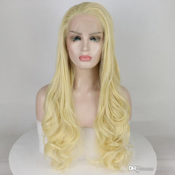 Long Blonde Synthetic Wigs Natural Looking Half Hand Tied Natural Wavy Heat Resistant Fiber Blonde Synthetic Lace Front Wig For White Women