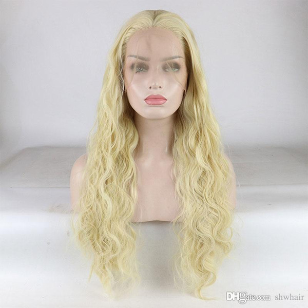 Blonde Synthetic Lace Front Wig For White Women Glueless Heat Resistant Fiber Long Body Wave Color Honey Blonde Synthetic Lacefront Wigs