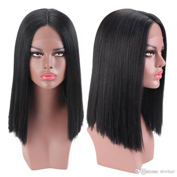 Synthetic Hair Lace Front Wig Bob Short Light Yaki Swiss Lace For Black Women Free Part Cheap Synthetic Lace Wigs Yaki Straight