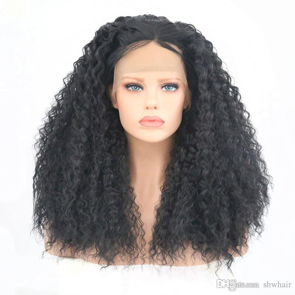 180 Density Kinky Curly Synthetic Lace Front Wig Heat Resistant Fiber Hand Tied Middle Par With Baby Hair Lacefront Wig For African American