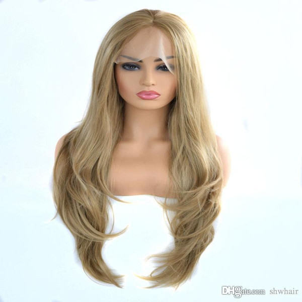 Blonde Wave Lace Wig Synthetic Long Natural Wave Heat Resistant Fiber Hair Natural Hairline Synthetic Lace Front Wigs Gold Blonde For Women