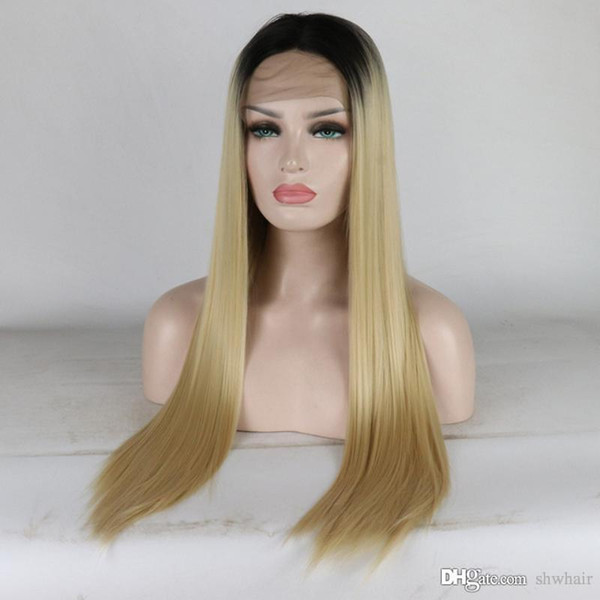 Ombre Synthetic Lace Front Wigs Blonde Dark Root Natural Looking High Temperature Fiber Long Straight Ombre Lacefront Wig Synthetic