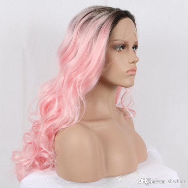 Pink Lace Front Wigs Synthetic Hair Ombre Colored Long Wavy High Temperature Fiber Synthetic Ombre Pink Lacefront Wig Baby Hair