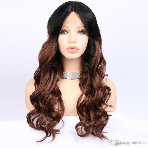 Synthetic Lace Front Wigs Ombre Brown Glueless Heat Resistant Fiber Ombre Brown Lacefront Wig Synthetic Hair With Middle Parting