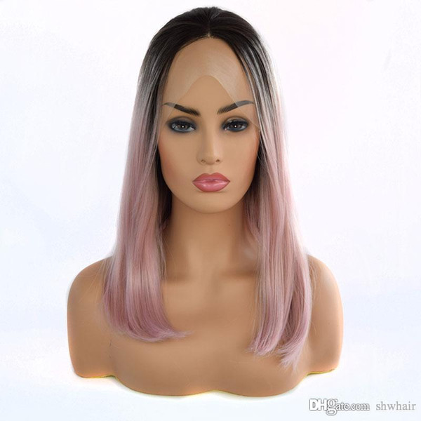 Short Synthetic Lace Front Wigs Ombre Pink Glueless Heat Resistant Fiber Hair Cheap Synthetic Wig Free Part For Women With Baby Hairs