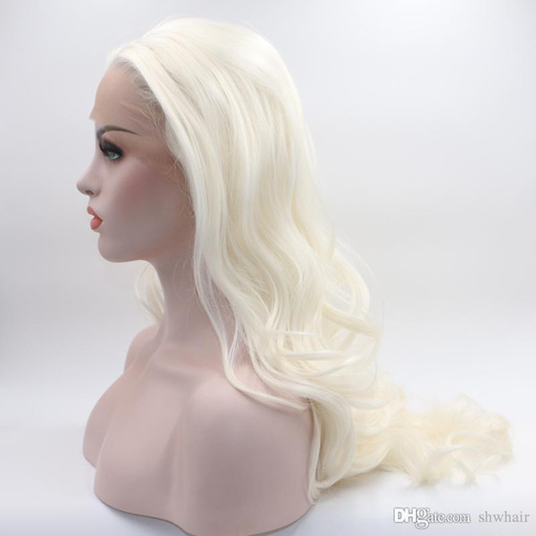 Cheap Synthetic Wig Blonde Natural Looking Heat Resistant Fiber Platinum Blonde Loose Curly Wave Synthetic Lace Front Wigs For White Women