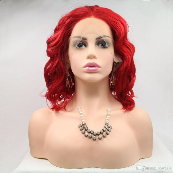 Red Short Hair Wig Natural Looking Body Wave High Temperature Fiber Synthetic Red Bob Lace Front Wigs Middle Part With Baby Hair