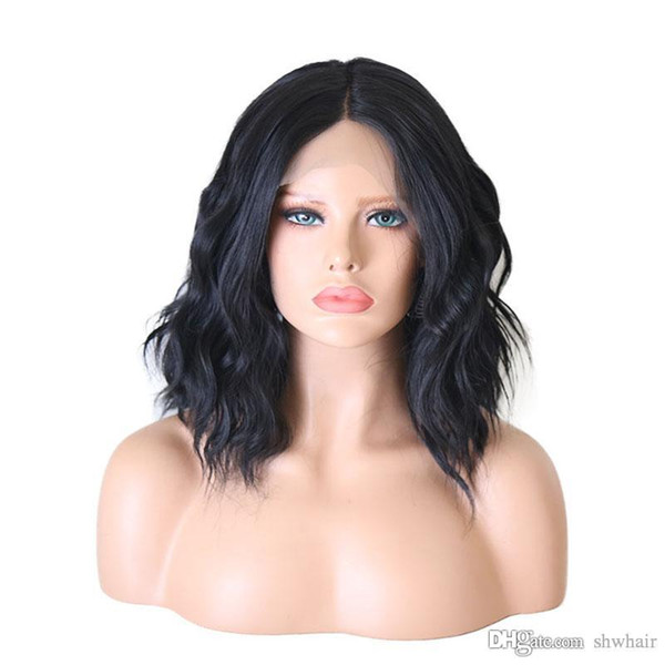 Bob Style Synthetic Wigs Natural Black High Temprerature Fiber Bob Cut Short Wavy Synthetic Lace Front Wig For Black Woman